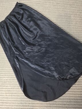 Vintage FARR WEST HALF SLIP Black Small 28" LIQUID SATIN Lingerie Shiny Glossy